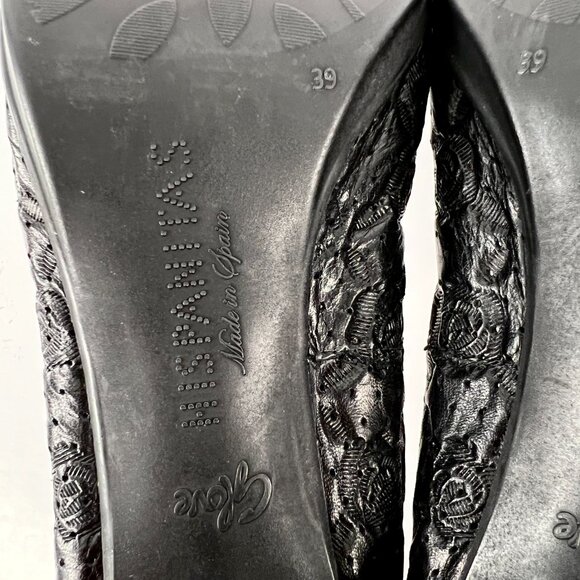 Sz 39 Hispanitas Black Floral Texture Elastic Pointed Toe Pump Heels‎ - Picture 11 of 13